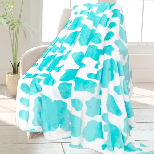 Miniatura 3 de HSEEC Manta de felpa azul con estampado de vaca, manta pequeña de franela de forro polar suave para sofá, 40 x 50 pulgadas