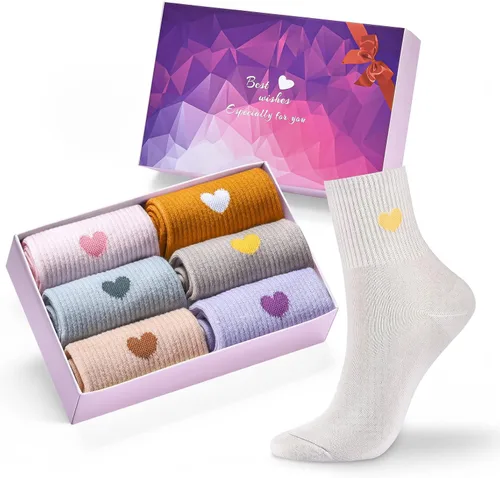 inhees Womens Cotton Socks,Soft Cotton Socks Women Ankle High Cute Crew Socks Fun Novelty Socks (6-Pairs Gifts Box)