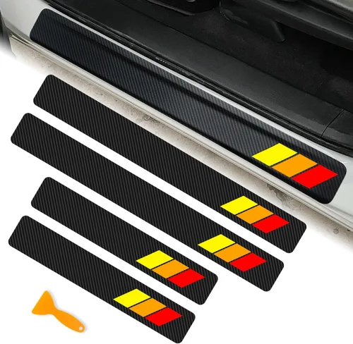 Protectores de umbral de puerta tricolor para Toyota Tacoma TRD 4Runner Tundra Rav4 Highlander, accesorios de fibra de carbono para umbral de puerta