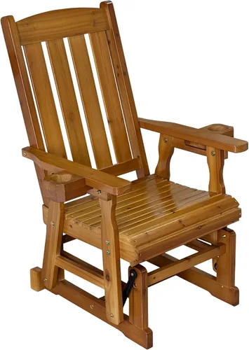 Miniatura 7 de Fortune Candy Planeador de madera para patio para una persona, con respaldo alto y asiento contorneado profundo, madera de abeto maciza, resistente