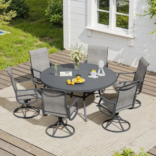Miniatura 18 de VICLLAX Muebles pequeños de exterior de 3 piezas, 2 sillas giratorias de patio y mesa redonda pequeña para 2, sillas de carbón oscuro y negro