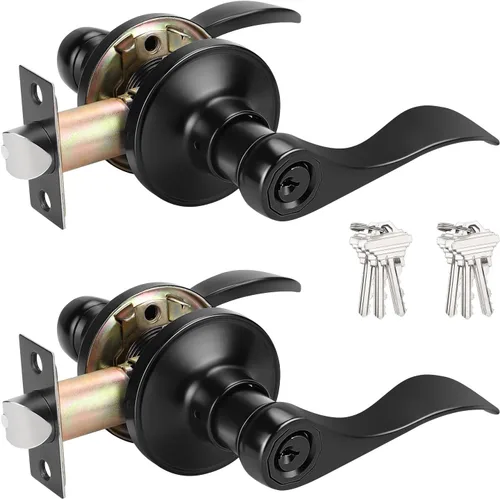 Miniatura 13 de Probrico Keyed Alike - Manija de puerta de níquel cepillado, manijas de puerta de entrada estilo ondulado, manijas de puerta para puertas interiores