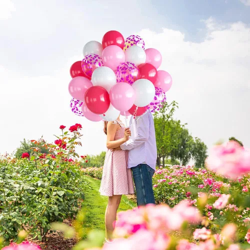 Miniatura 8 de Globos rosa, 60 globos de color rosa fuerte y blanco, globos de confeti magenta para niñas, decoración temática de cumpleaños, baby shower