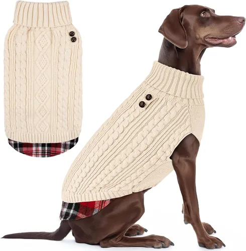 Miniatura 31 de KYEESE - Suéter para perro mediano, suéter tejido con estampado de cuadros, cálido abrigo de mascotas para otoño e invierno
