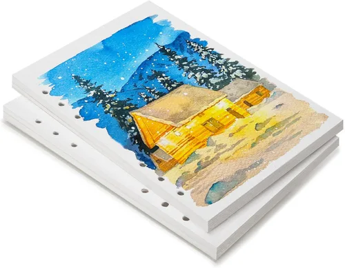 Miniatura 7 de LIGHTWISH Papel para Acuarela a Granel, 100% Algodón Prensado en Frío 300gsm/140lb, Paquete de 2, Total 40 Hojas A5 Con Agujeros Para Perforar Papel