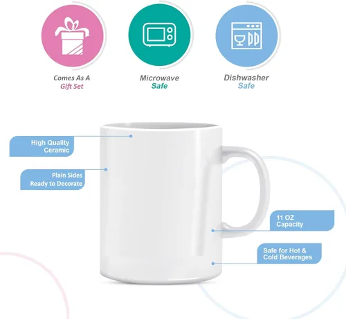 Miniatura 4 de BLUE RIBBON Tazas de café en blanco de sublimación blanca, chocolate caliente, tazas de cerámica, cacao caliente, juegos de tazas, paquete de regalo
