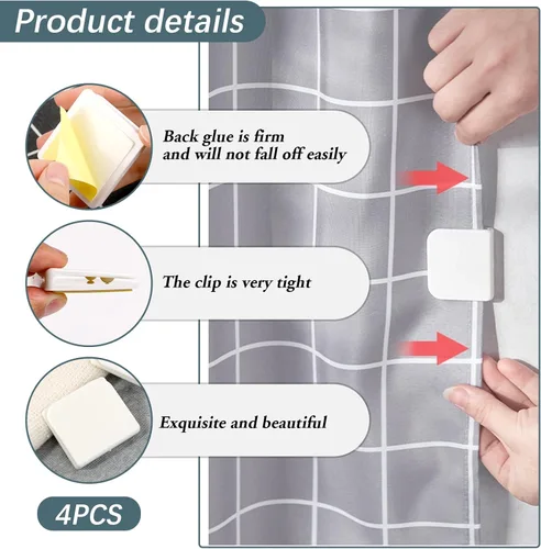 Miniatura 3 de 4 abrazaderas de cortina de ducha, clips autoadhesivos para cortina de protección contra salpicaduras, clip resistente al viento para colgar