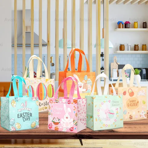 Miniatura 5 de Aviski 12 bolsas de caza de huevos de Pascua de varios tamaños, bolsa de regalo de huevos de gallina de zanahoria con asas, bolsas de regalo