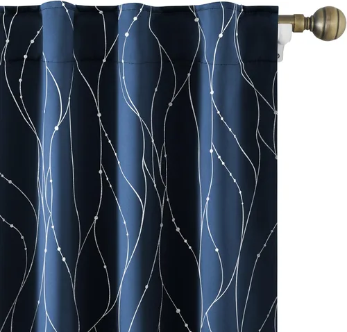 Miniatura 12 de HOMEIDEAS Cortinas opacas de color gris claro de 52 x 96 pulgadas de largo, 2 paneles de línea ondulada plateada con puntos impresos, pestaña