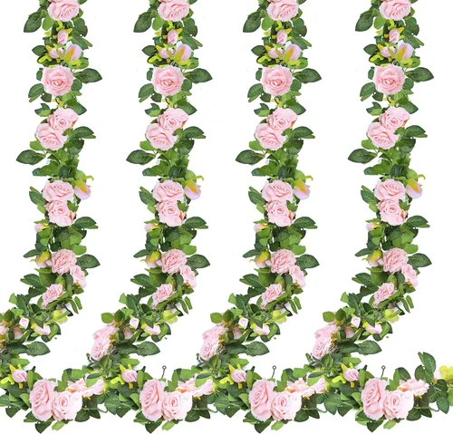 Miniatura 9 de Sggvecsy 2 piezas de 15.5 pies de enredadera de rosa artificial, guirnalda de flores falsas, guirnalda floral de seda sintética colgante, enredadera