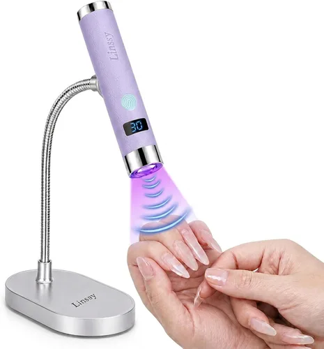 Linssy Mini Luz UV para Uñas con Sensor Automático y Soporte de Cuello de Cisne, Lámpara de Uñas Inalámbrica Portátil con Pantalla LCD, Luz UV de