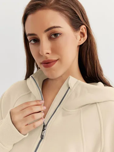 Miniatura 4 de WYNNQUE Sudadera corta con capucha para mujer, manga larga, forro polar, media cremallera, ropa de otoño