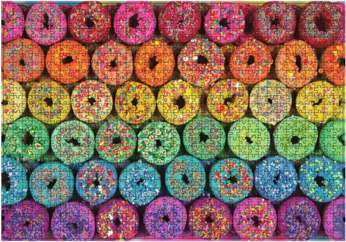 Miniatura 3 de Rainbow Donut - Rompecabezas de donas de 1000 piezas para adultos con colores brillantes y gránulos