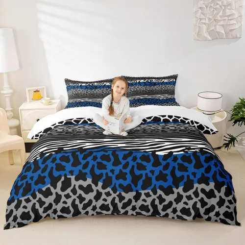 Miniatura 10 de Juego de funda de edredón con estampado de leopardo, tamaño individual, juego de ropa de cama rústica con rayas de piel de cebra, decoración