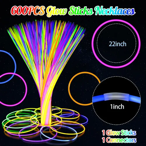 Miniatura 3 de Deekin Collares luminosos de 22 pulgadas con barras luminosas a granel con conectores, collar de neón que brilla en la oscuridad para Halloween