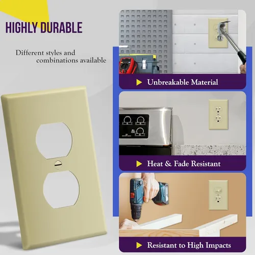 Miniatura 4 de ENERLITES Placa de Pared para Receptáculo Dúplex, Cubierta de Toma Eléctrica, Acabado Brillante, Tamaño Mediano 1-Gang 4.88" x 3.11", Policarbonato