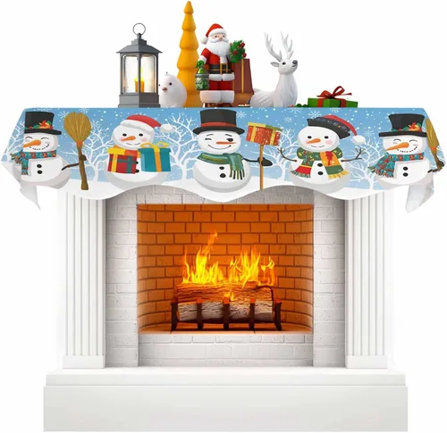 Funda para bufanda de chimenea con diseño de muñeco de nieve azul para Navidad, Halloween, Acción de Gracias, otoño, decoración de interiores,
