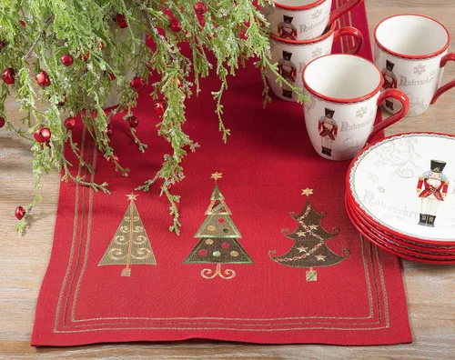 Miniatura 2 de Saro Lifestyle Camino de mesa bordado con diseño de árbol de Navidad, rojo, 16 x 54 pulgadas
