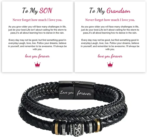 Miniatura 2 de Pulsera de cuero trenzado con texto en inglés To My Son "I Will Always Be with You', pulsera de cuero trenzado para hombre, hecha a mano, regalo