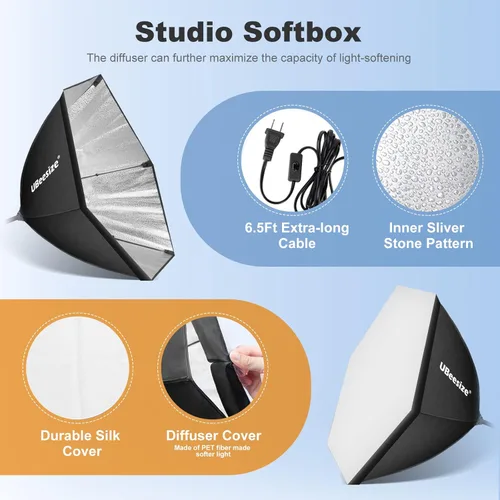 Miniatura 5 de UBeesize Softbox Kit de iluminación para fotografía, 30 x 30 pulgadas, kit de iluminación profesional Softbox con 2 bombillas de 40 W E26 Socket