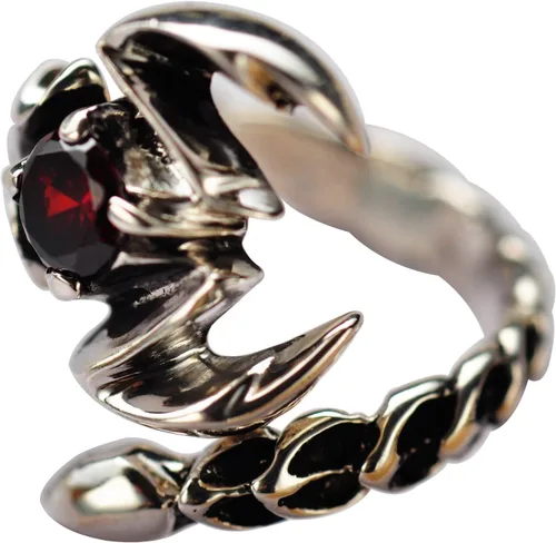 Anillo de escorpión de plata de ley 925 negro vintage con piedra granate roja para hombres y mujeres, abierto y ajustable, Metal, Granate sintético