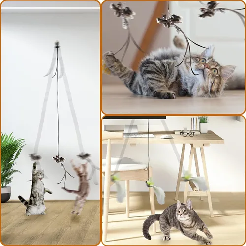 Miniatura 6 de Juguetes para Gatos de Interior Colgante de Puerta Retráctil Volador Da Bird Juguete para Gato para Gatitos Diversión Ejercicio Cuerda Interactiva