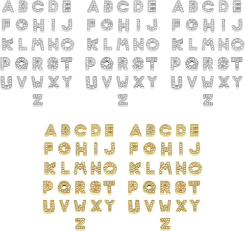 Miniatura 20 de AUEAR, paquete de 26 dijes de letras del alfabeto de 8 mm con diamantes de imitación completos, cristal, color dorado, para pulseras, collares