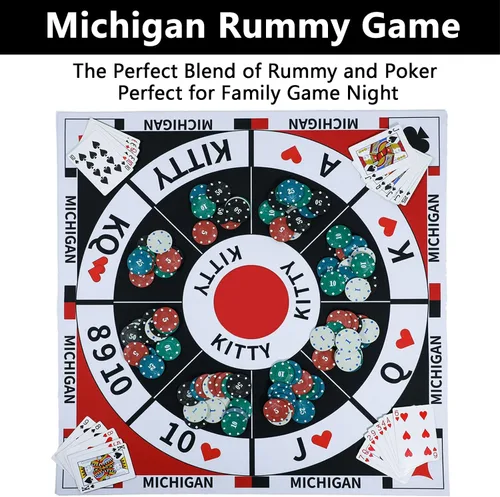 Miniatura 3 de Michigan Rummy Juego de mesa Tripoley Juego de fieltro plegable Familia Combinación original de Joker Rummy, corazones y póker incluye 2 barajas