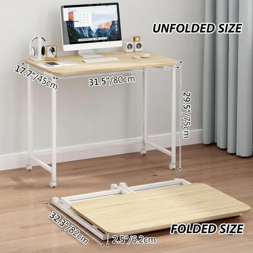 Miniatura 2 de JSB Pequeño escritorio plegable para computadora con bolsa de almacenamiento y gancho para escritura, mesa de trabajo industrial moderna