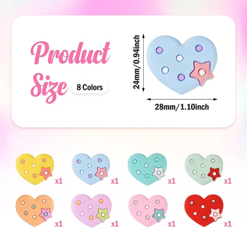 Miniatura 5 de Craftdady - Cuentas focales de silicona con forma de corazón, cuentas espaciadoras sueltas para manualidades, pulseras, collares, llaveros de 0.99 x