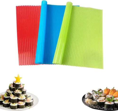Miniatura 8 de 2 alfombrillas de silicona para sushi, tapete de silicona antiadherente, rodillo de sushi de sílice duradero, reutilizable y fácil de limpiar