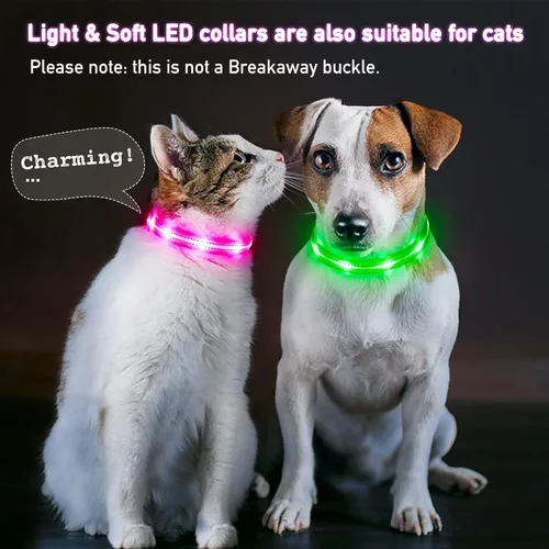 Miniatura 4 de Collares iluminados para perros pequeños, medianos y grandes, collar de perro LED ajustable, collar recargable suave brillante para perros y gatos