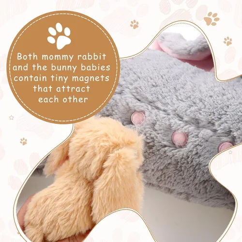 Miniatura 3 de HyDren 5 piezas de conejo de peluche con bebés, conejito de peluche de 15 pulgadas con 4 conejos en su vientre, juguetes de peluche suaves