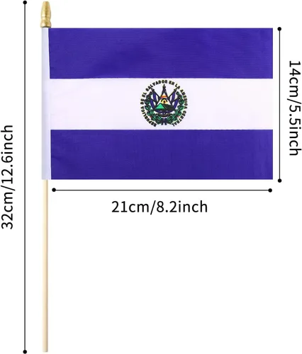Miniatura 2 de Paquete de 5 mini banderas de mano de madera de El Salvador, adecuadas para varias fiestas de vacaciones, Copa del Mundo, Día Nacional y Día