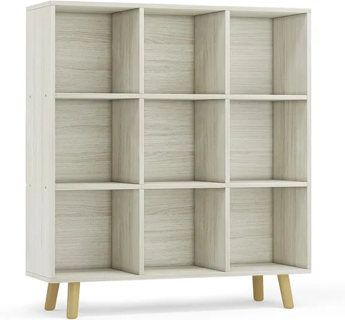 Miniatura 13 de Estantería abierta de 6 cubos, estantería de madera de 3 niveles con patas y panel posterior, ideal para contenedores de almacenamiento de tela