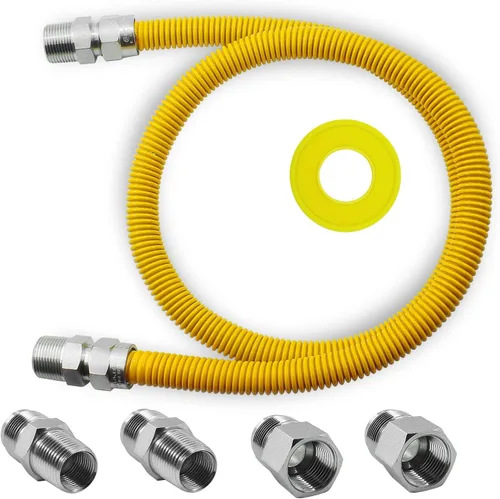 Miniatura 8 de Kit de conector de gas flexible de 48 pulgadas, acero inoxidable recubierto de amarillo de 5/8 pulgadas, manguera de gas de 1/2 pulgada de diámetro