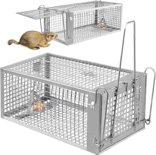 Miniatura 15 de Trampa de jaula de animales vivos de 31 pulgadas, trampa plegable resistente para gatos callejeros, mapaches, ardillas, zorrillos, marmotas, topos