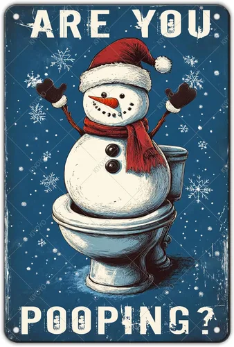 Letrero de hojalata vintage con muñeco de nieve con texto en inglés "Are You Pooping", divertido y retro lindo letrero de metal para decoración de