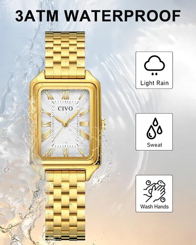 Miniatura 4 de CIVO Watches for Women with Small Wrists Vintage Quartz Bracelet Watch with Roman Dial - Gold Three-Hand Stainless Steel Watch - Gifts for