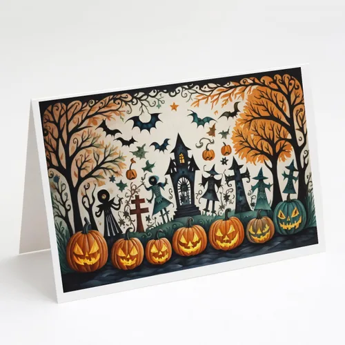 Miniatura 51 de Caroline's Treasures DAC2223GCA7P - Tarjetas de felicitación y sobres de Halloween espeluznantes de gato negro, paquete de 8 tarjetas en blanco