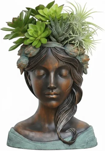 Miniatura 10 de DiliComing Macetas de Cara de Resina - Maceta de 8 Pulgadas para Interiores y Exteriores con Orificio de Drenaje para Plantas Suculentas, Decoración