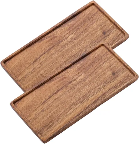 Vandroop Bandeja de madera para servir, pequeñas bandejas decorativas para fiestas, aperitivos, té/café y queso, juego de 2 tablas de madera hechas