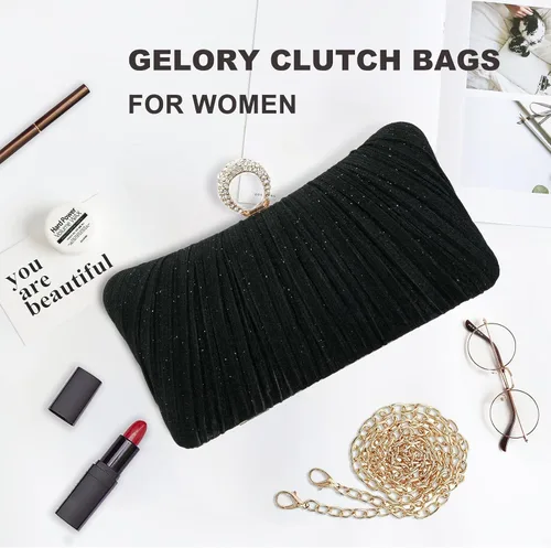Miniatura 2 de Bolso de mano de noche dorado con purpurina para mujer, bolso de noche plisado para fiesta de boda y novia