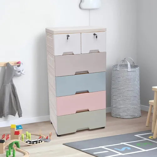 Miniatura 7 de Almacenamiento de cajones de plástico, 6 cajones de ropa, organizador alto de cómoda, cajones de almacenamiento de plástico resistente, gabinete