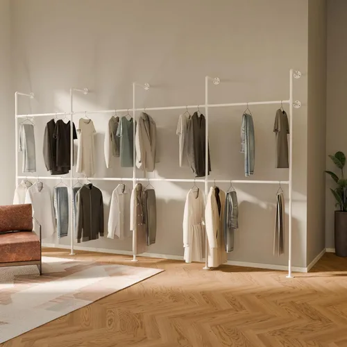 Miniatura 13 de pamo Perchero Industrial de Tubo Montado en la Pared – Sistema de Armario Negro en Acero con Recubrimiento en Polvo – 116.54" de ancho × 87.4