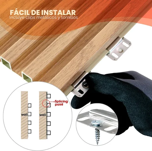 Miniatura 5 de OUZUGIE WPC Paneles de Pared de Rejilla Acústica, Paquete de 8 Paneles de Pared 3D de 96 x 6 Pulgadas para Decoración de Paredes Interiores, Sala