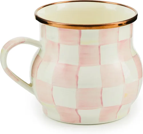 Miniatura 8 de MACKENZIE-CHILDS Taza de esmalte, linda taza de café y té de esmalte, vajilla única, 16 onzas, cuadro de corte negro y blanco, juego de 4