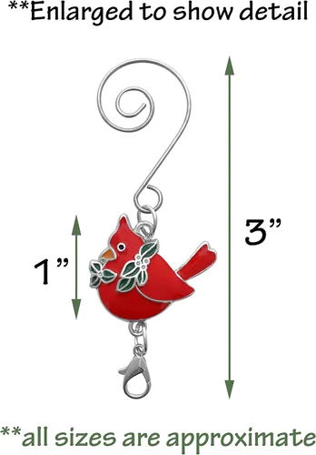 Miniatura 5 de Cardinals - Ganchos para adornos con gancho en S y pinza de langosta – Juego de 10 – Cardenales con hojas de acebo – Accesorios de Navidad