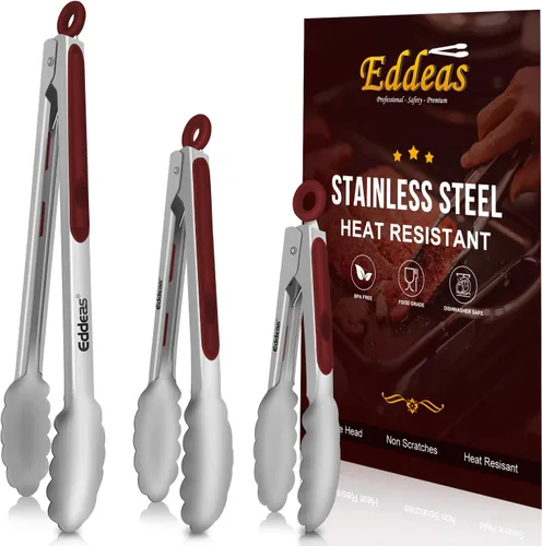 Miniatura 19 de Pinzas para cocinar – Pinzas de cocina de acero inoxidable de 600 grados resistentes al calor, pinzas de bloqueo de metal resistente, perfectas