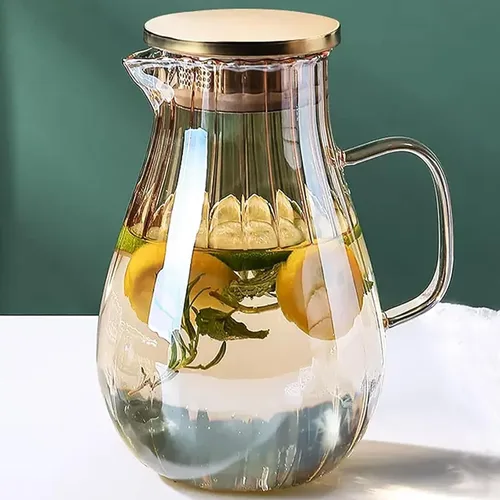 Miniatura 10 de AEFPOYMXU Jarra de vidrio ámbar de 64 onzas con tapa y boquilla, jarra de agua de borosilicato, jarra de agua de noche, jarra de vidrio vintage